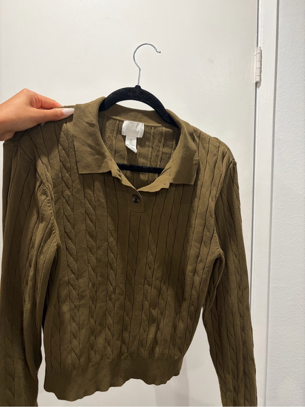H&M Olive Green Cable Knit Collared Sweater